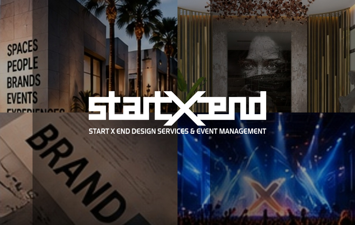 START X END brand identity collage