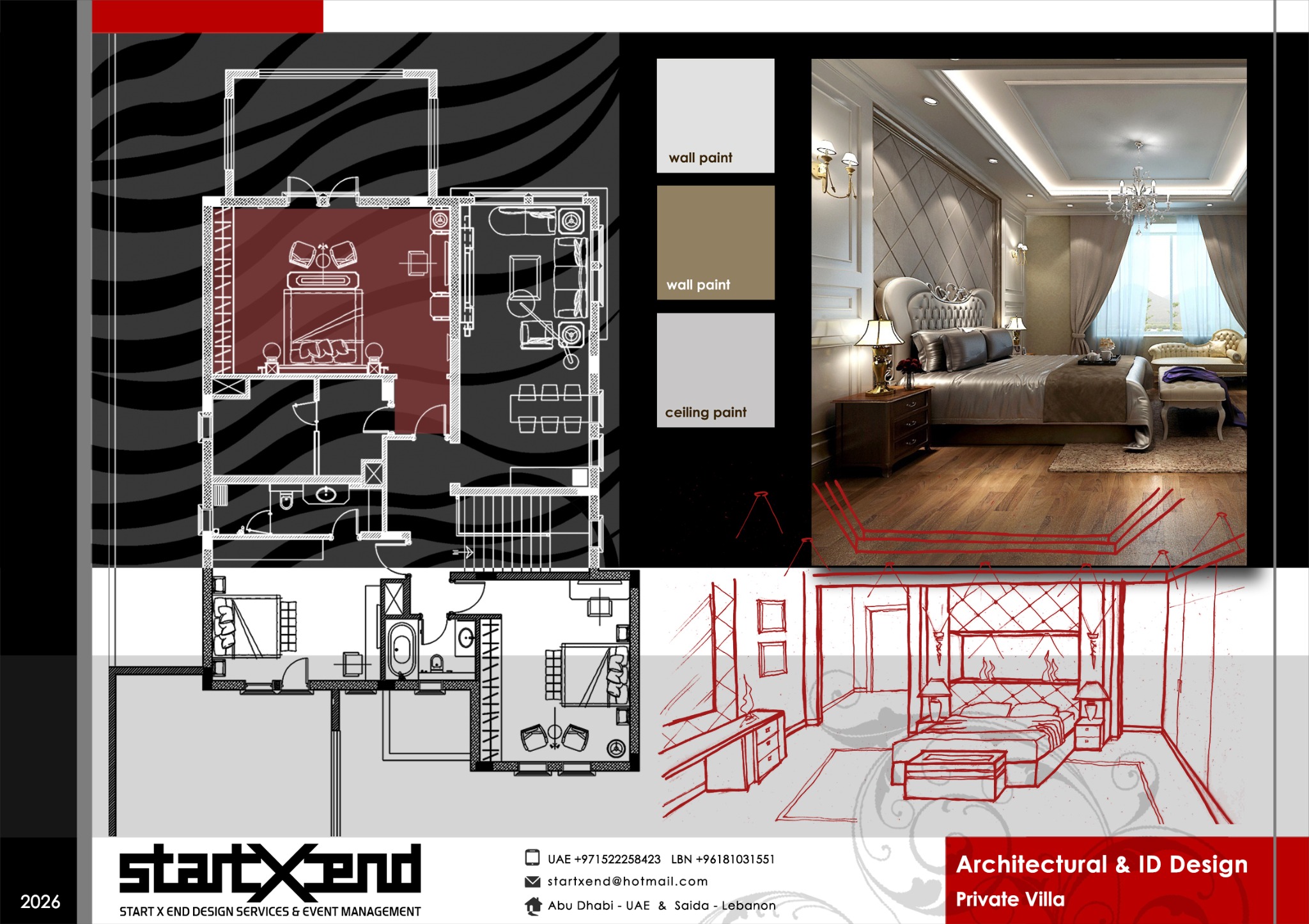 Private villa interior bedroom concept